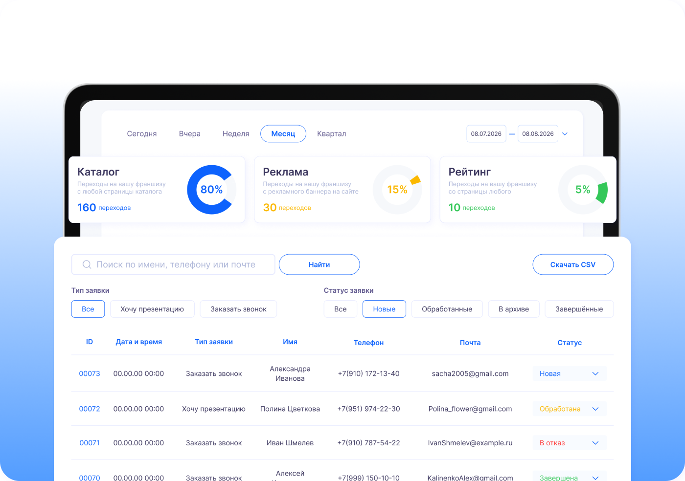 CRM для заявок на планшете